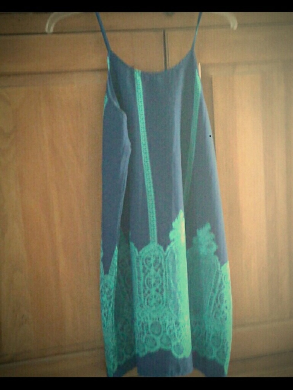 Forever 21 Navy and Teal Lace-Detail Slip Dress